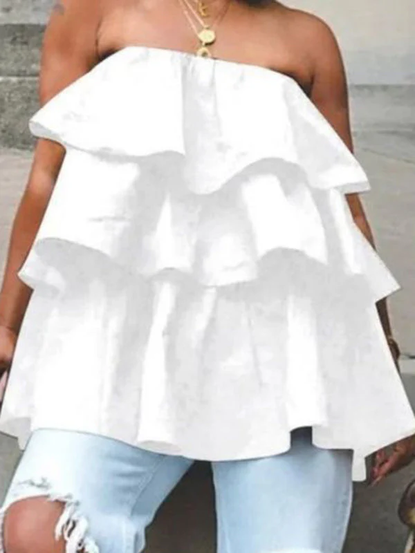 Women's Navy Tiered Ruffle Strapless Top for Effortless Summer Style - Image 2