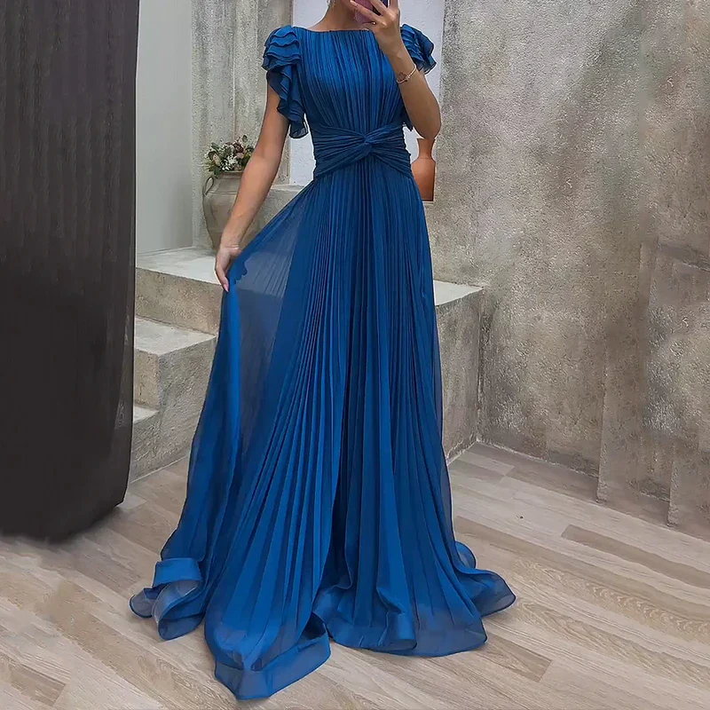 Women's Flowing Pleated Evening Gown for Timeless Formal Elegance - Image 2