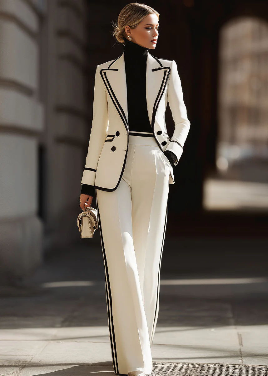 Ceylan Women’s Double Breasted Suit Set with Contrast Trim