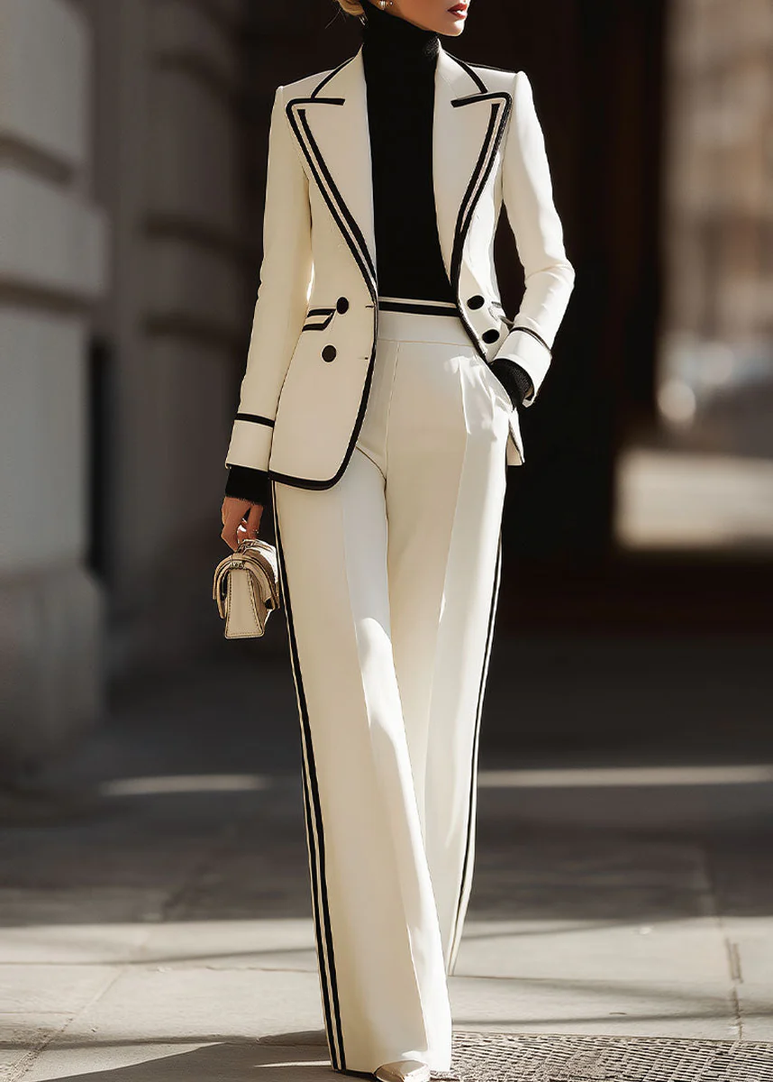 Ceylan Women’s Double Breasted Suit Set with Contrast Trim - Image 2