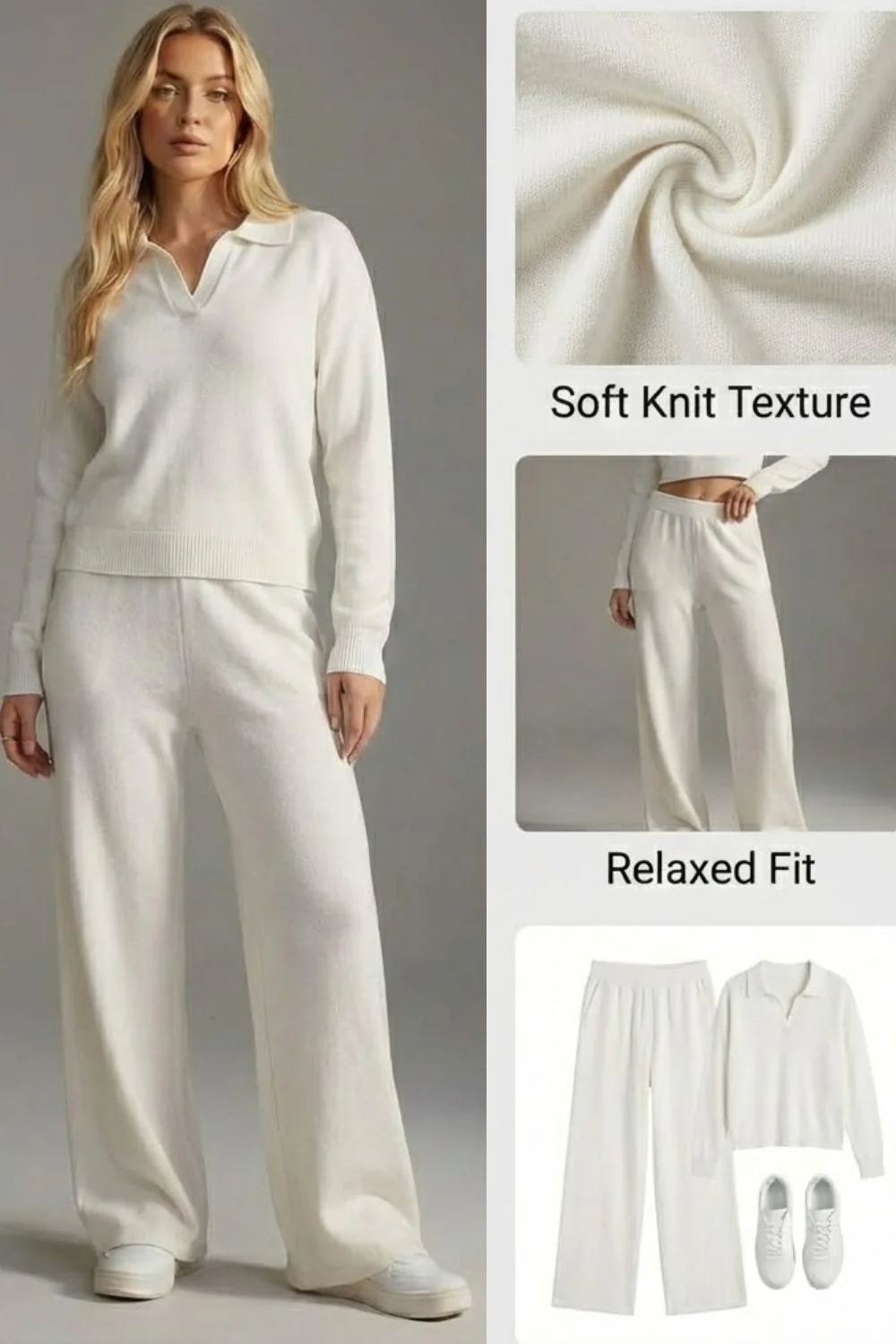 Ceylan Women’s Johnny Collar Sweater Set Wide Leg Silhouette