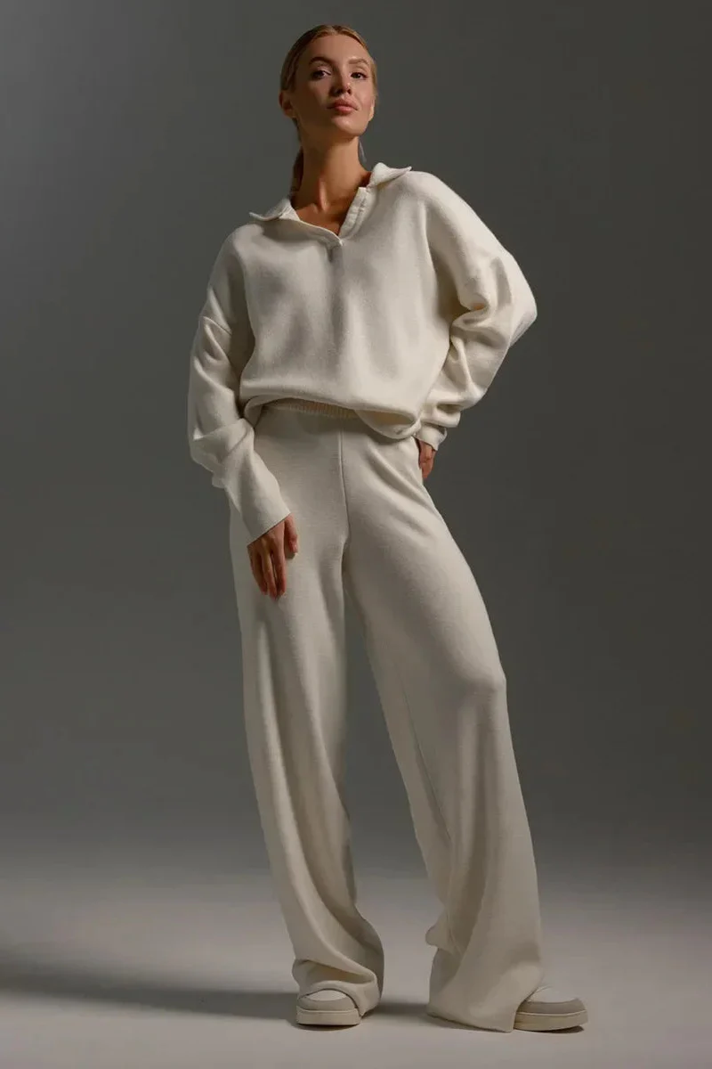 Ceylan Women’s Johnny Collar Sweater Set Wide Leg Silhouette - Image 2