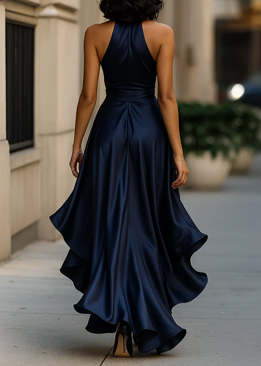 Ceylan Women’s Satin Halter Neck Gown with Asymmetric Ruffles - Image 12