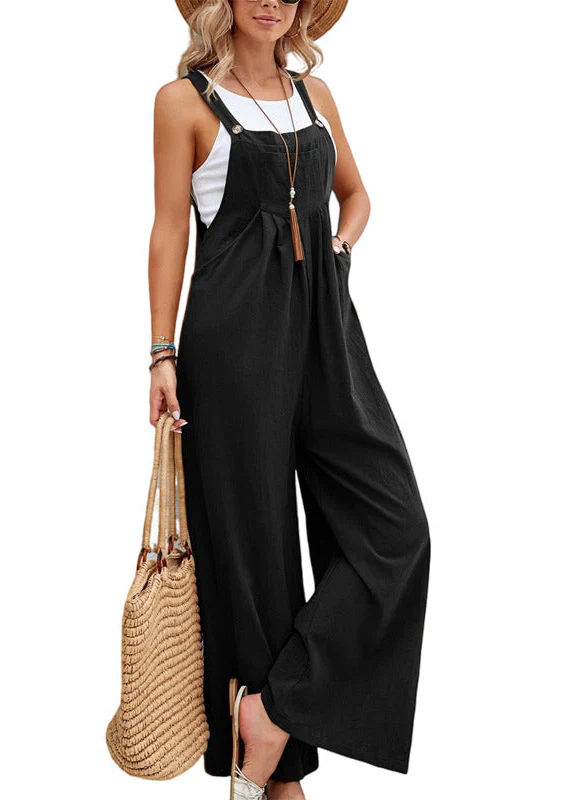 Ceylan Women's Wide Leg Jumpsuit with Button Straps and Pockets - Image 2