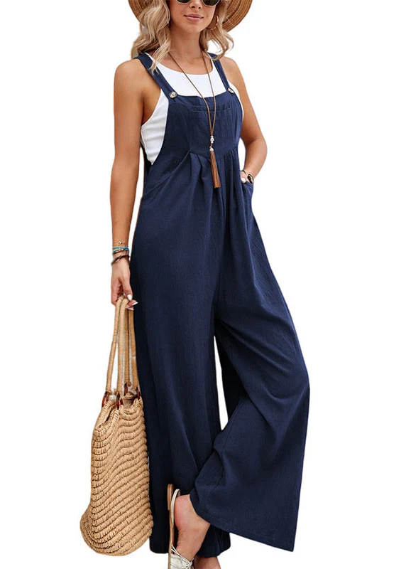 Ceylan Women's Wide Leg Jumpsuit with Button Straps and Pockets - Image 3