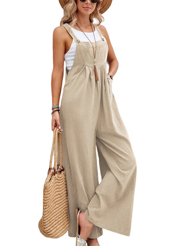 Ceylan Women's Wide Leg Jumpsuit with Button Straps and Pockets - Image 4