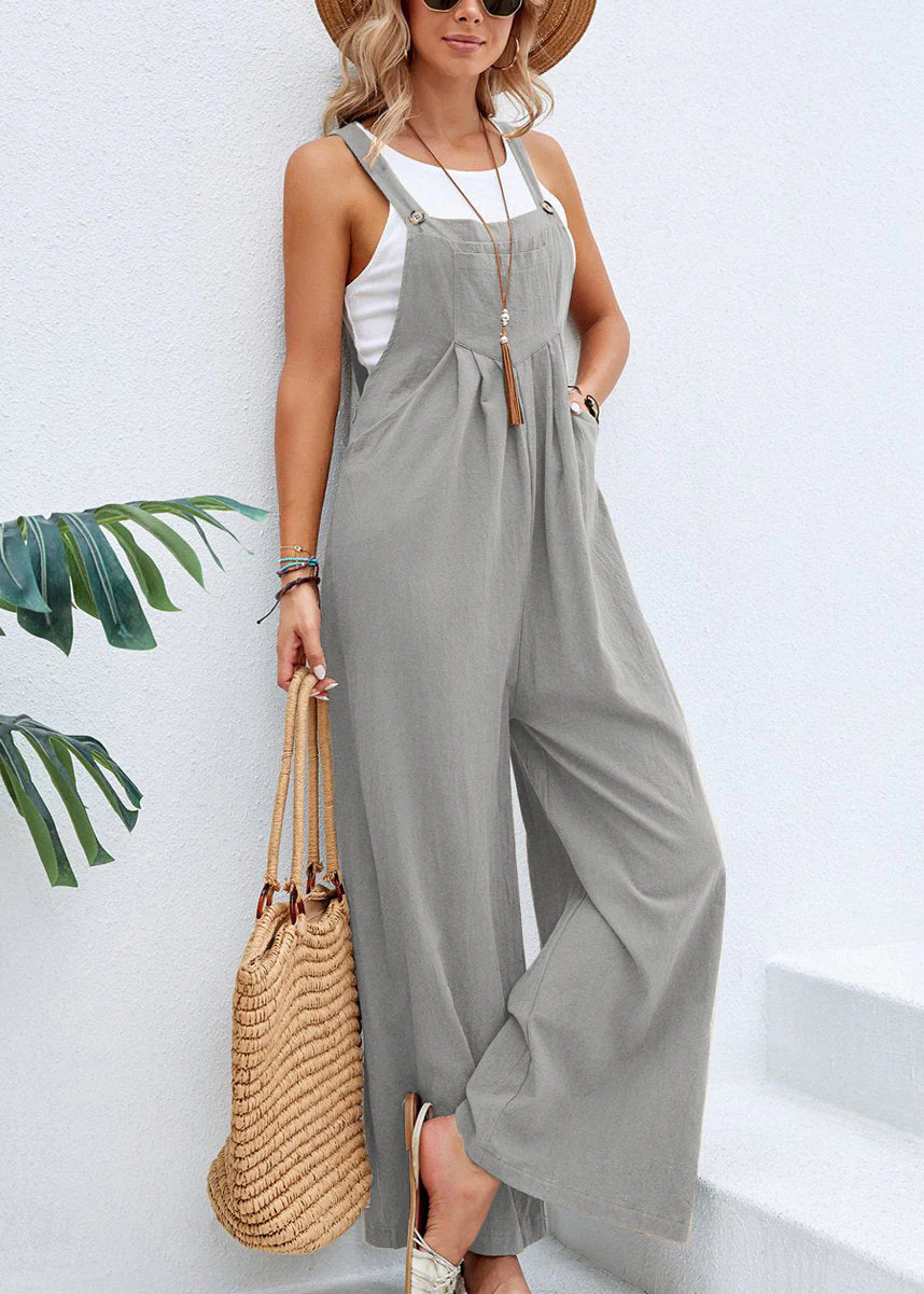 Ceylan Women's Wide Leg Jumpsuit with Button Straps and Pockets - Image 6