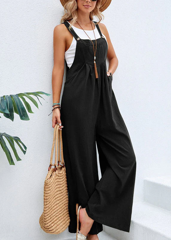 Ceylan Women's Wide Leg Jumpsuit with Button Straps and Pockets - Image 7