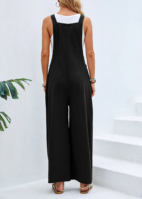 Ceylan Women's Wide Leg Jumpsuit with Button Straps and Pockets - Image 8