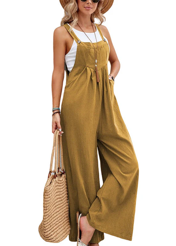 Ceylan Women's Wide Leg Jumpsuit with Button Straps and Pockets - Image 9