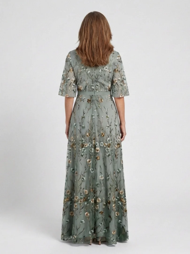 Women's Floral V-Neck Maxi Dress with Short Sleeves for Feminine Elegance - Image 2