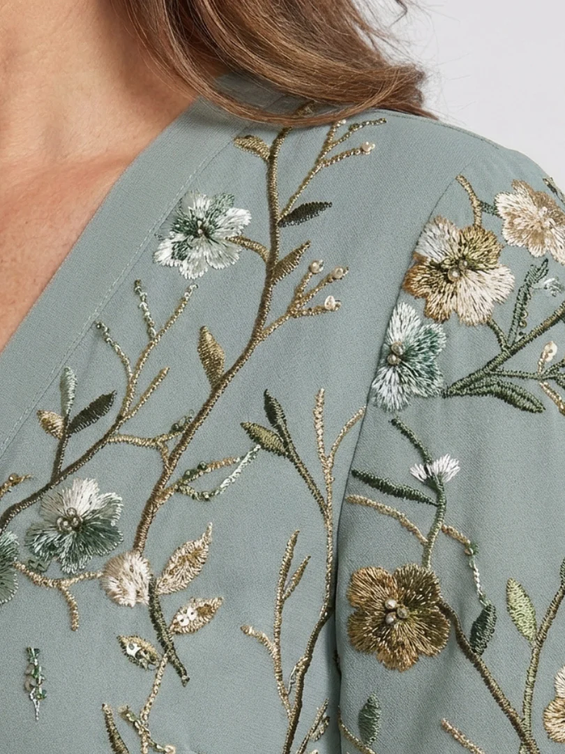 Women's Floral V-Neck Maxi Dress with Short Sleeves for Feminine Elegance - Image 3