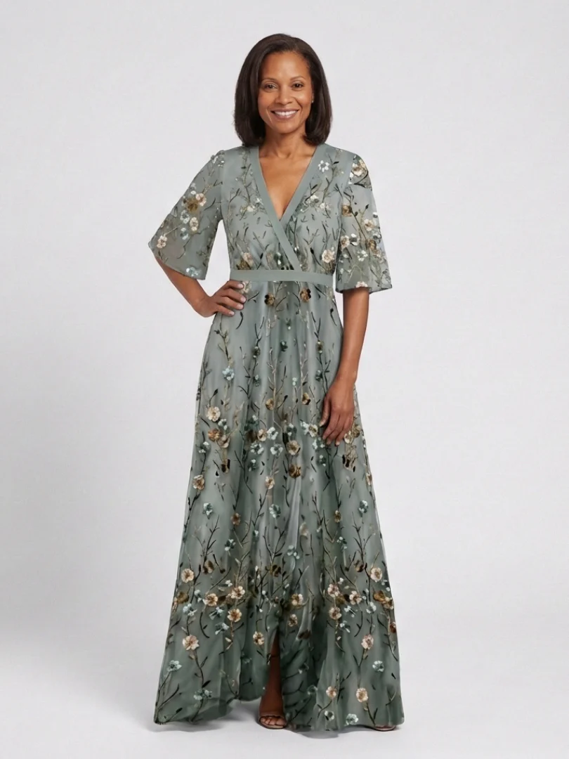Women's Floral V-Neck Maxi Dress with Short Sleeves for Feminine Elegance - Image 6