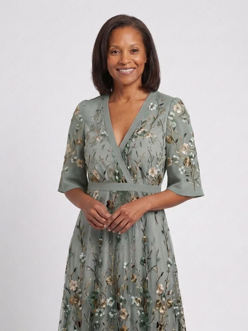 Women's Floral V-Neck Maxi Dress with Short Sleeves for Feminine Elegance - Image 7
