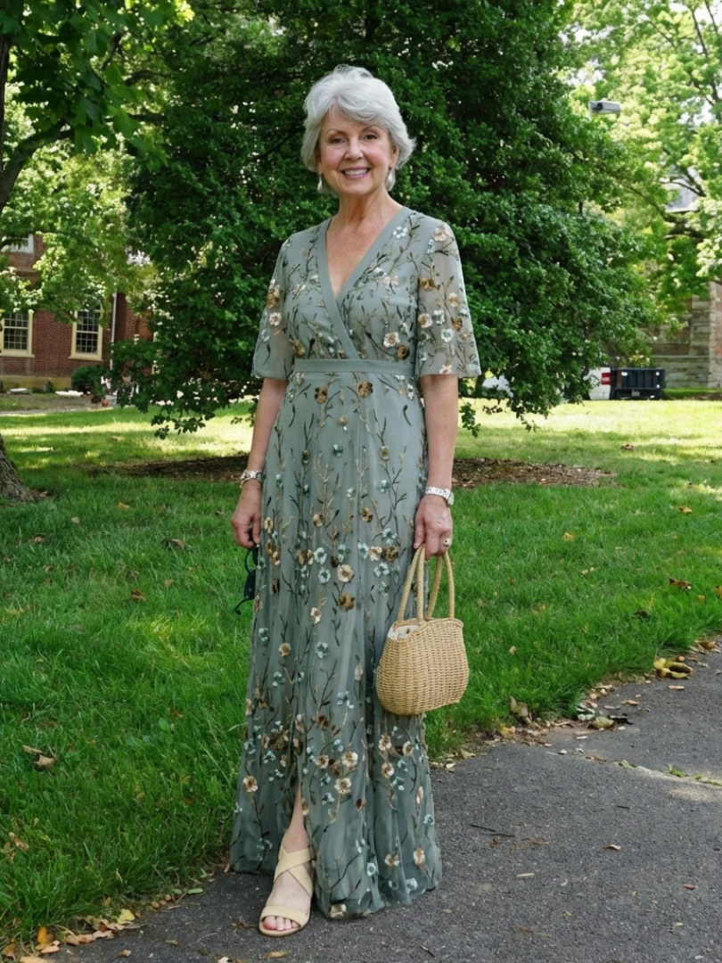 Women's Floral V-Neck Maxi Dress with Short Sleeves for Feminine Elegance - Image 8