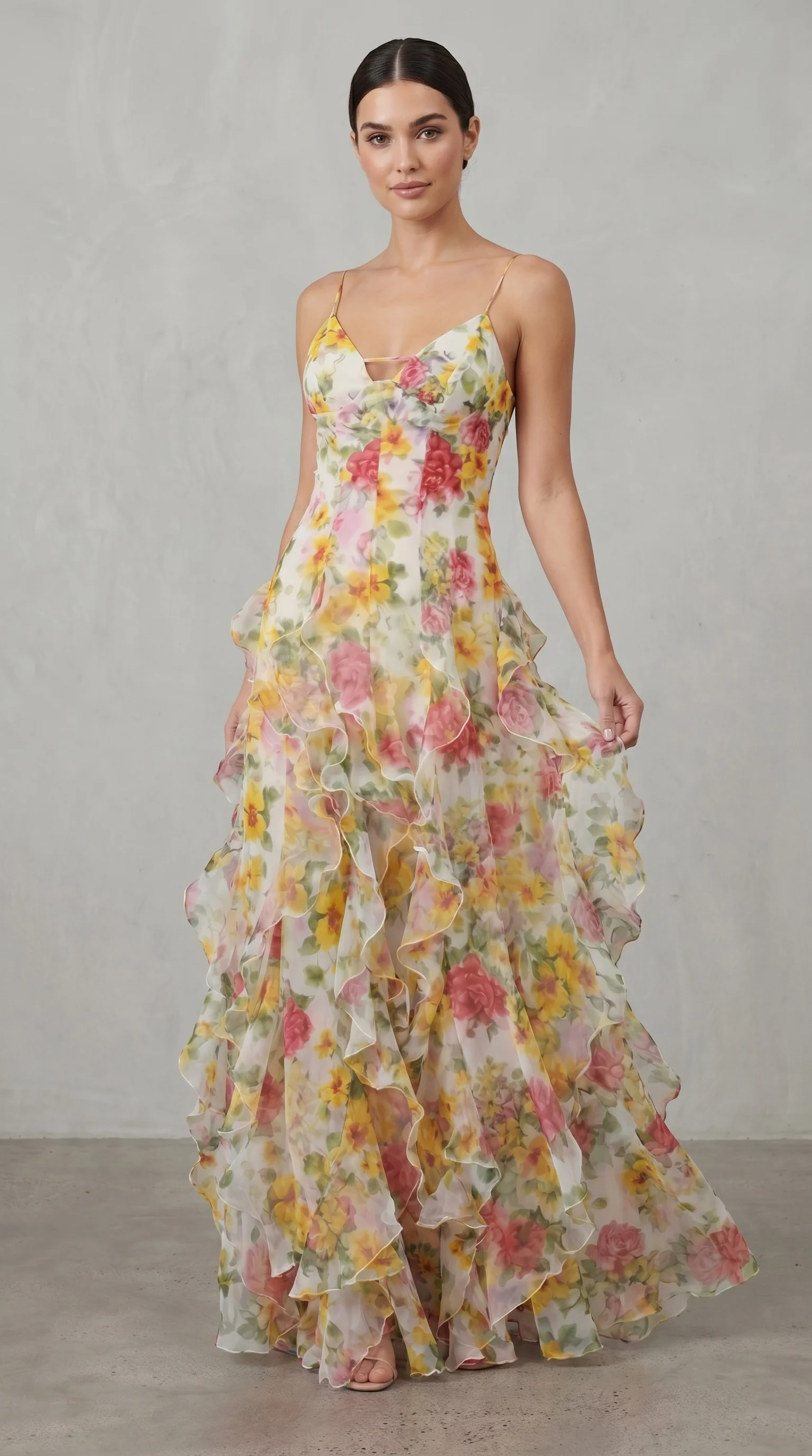 Women's Floral Ruffle Maxi Dress with Open Back for Effortless Romance - Image 3