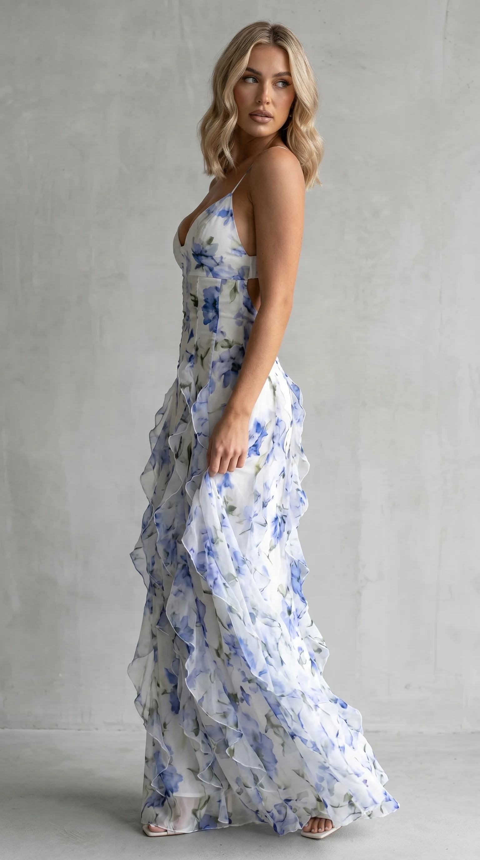 Women's Floral Ruffle Maxi Dress with Open Back for Effortless Romance - Image 4
