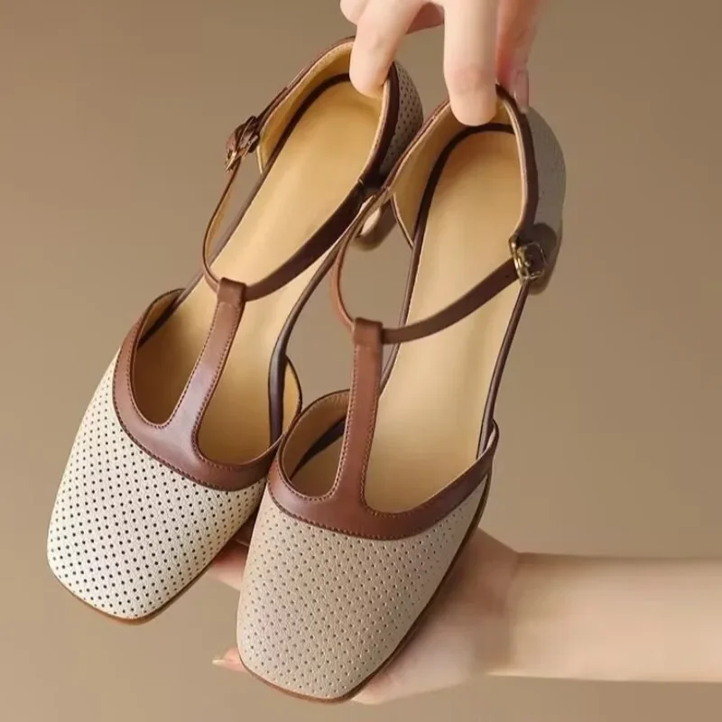 Women's Square Toe Mid-Heel Shoes with Adjustable T-Strap for All-Day Comfort - Image 2