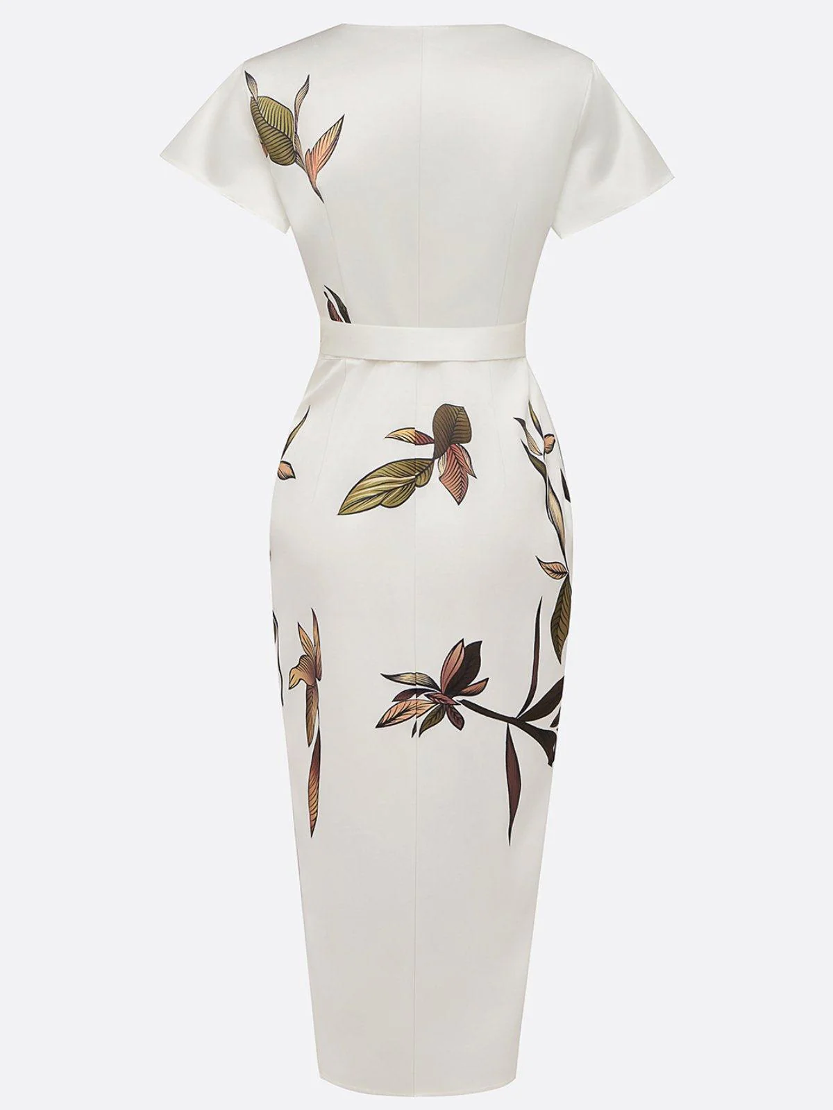 Women's Botanical Print Wrap Dress with Cinched Waist for Elegant Occasions - Image 5