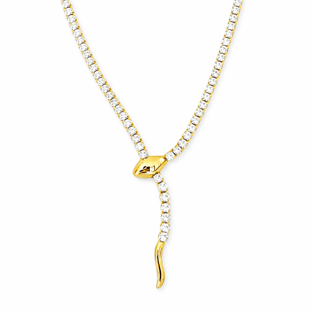 Women's Snake Chain Necklace with Rhinestone Detail