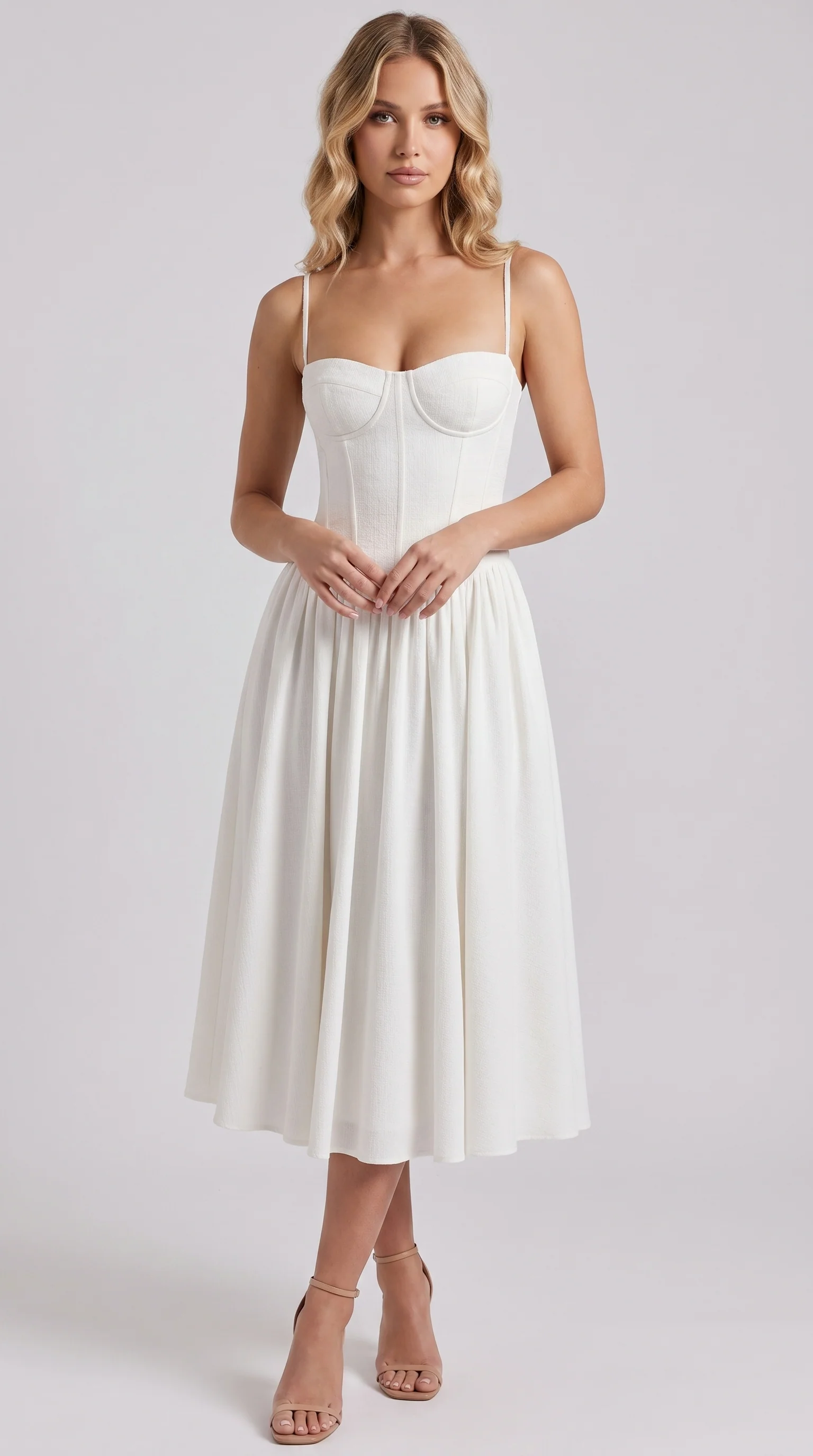 Women's Corset Midi Sundress with Adjustable Straps for a Flattering Fit