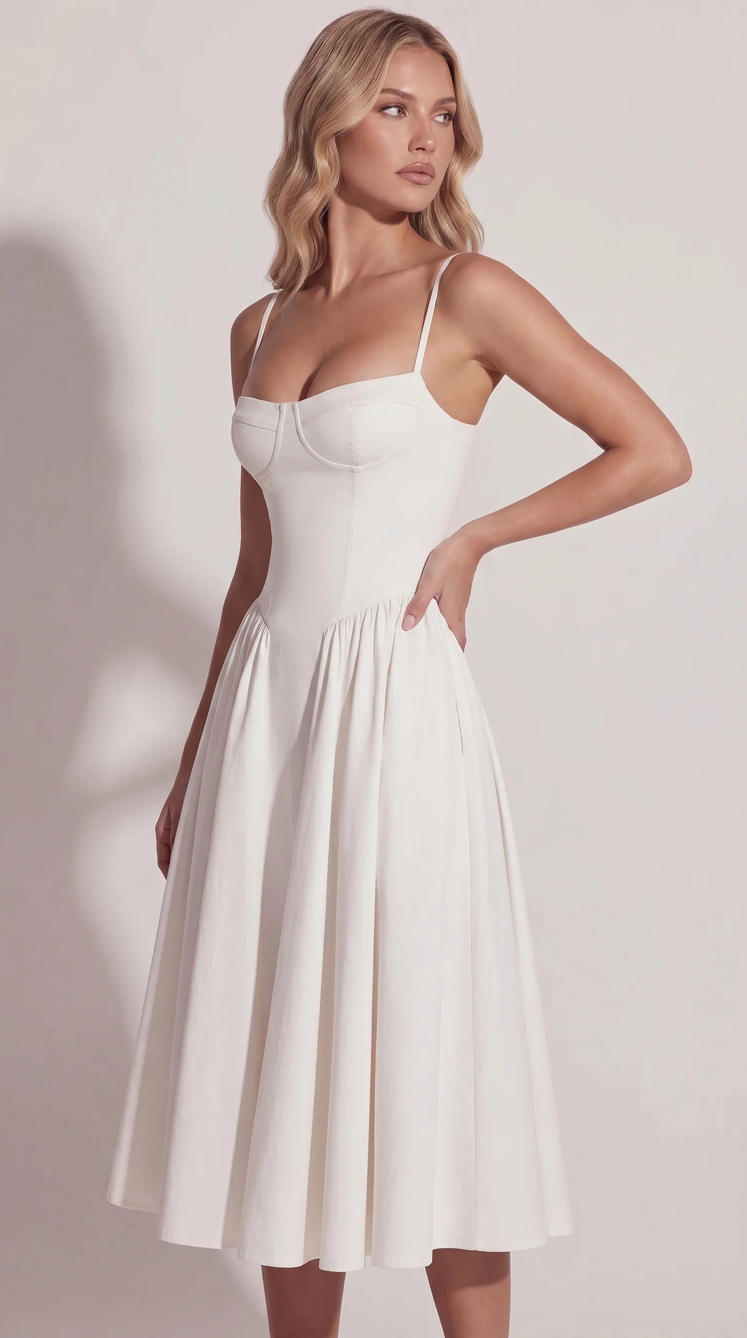 Women's Corset Midi Sundress with Adjustable Straps for a Flattering Fit - Image 3