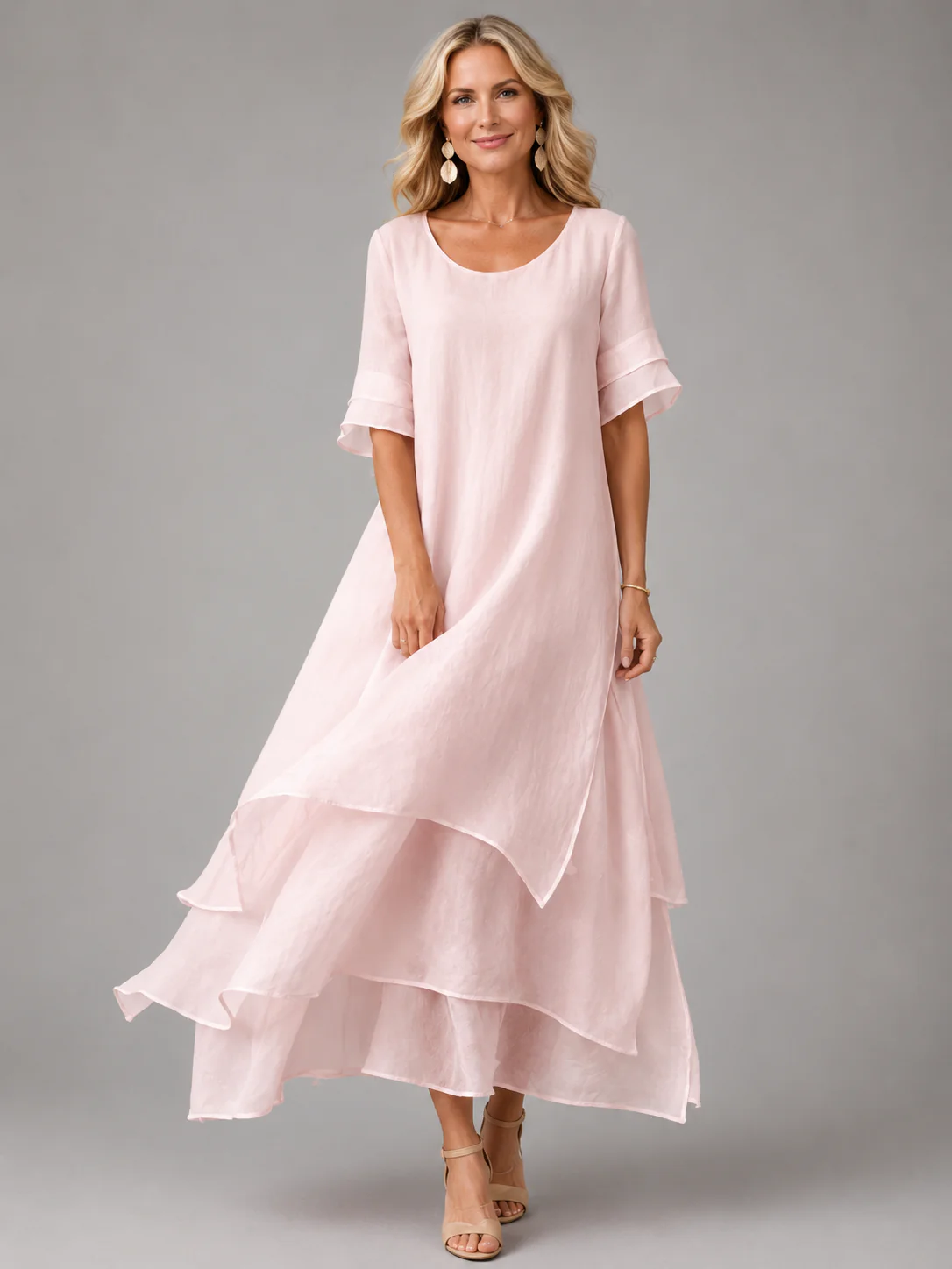 Women's Flowy Tiered Maxi Dress with Relaxed Fit for Tummy Coverage