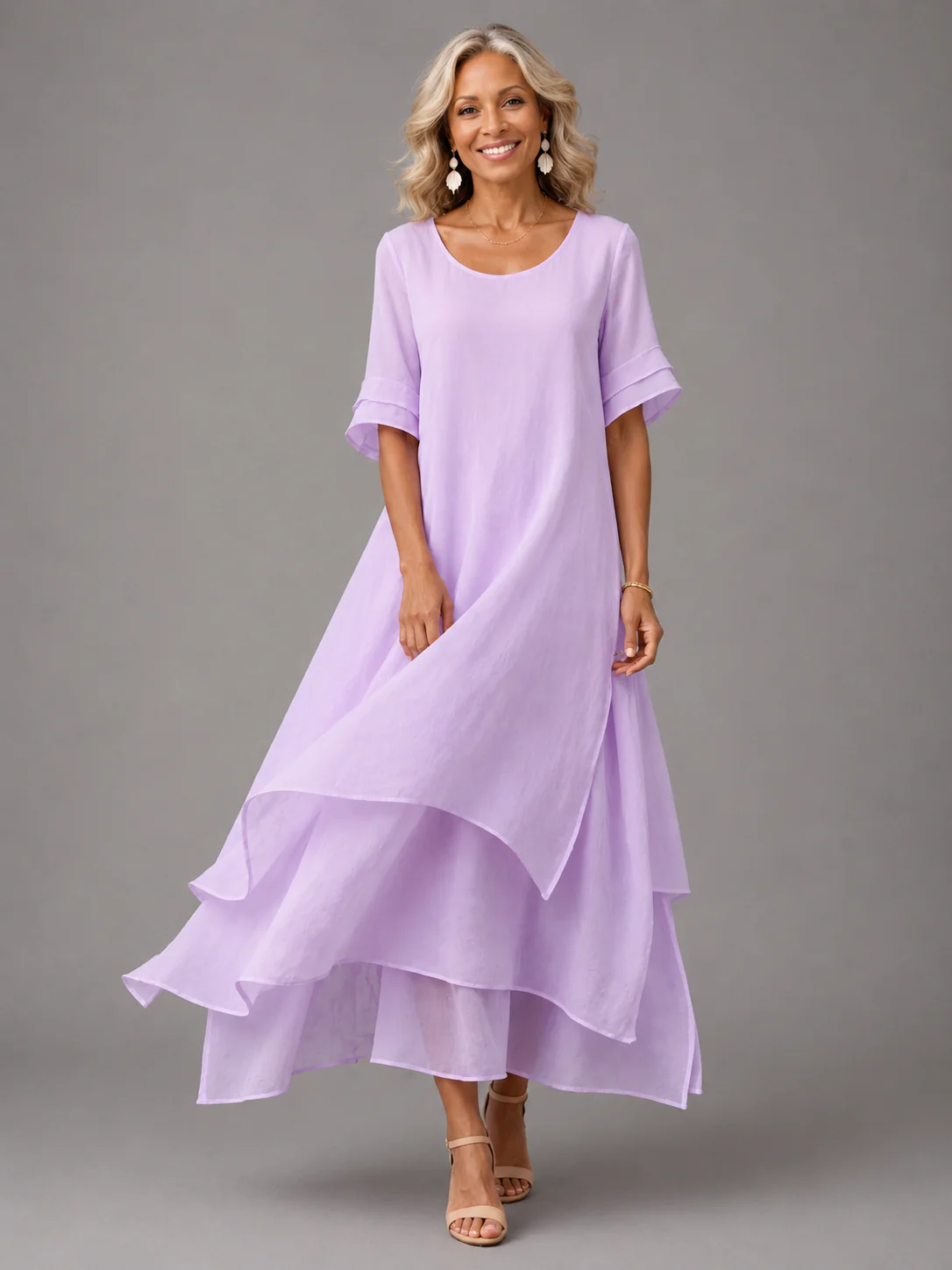 Women's Flowy Tiered Maxi Dress with Relaxed Fit for Tummy Coverage - Image 2