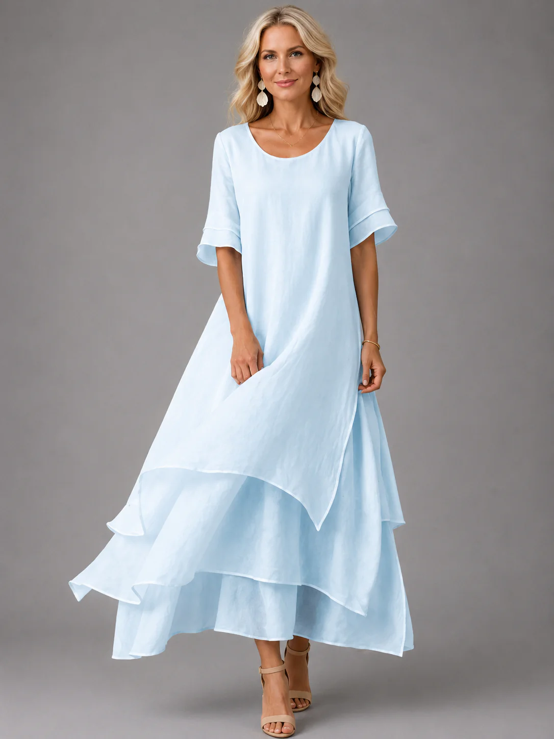 Women's Flowy Tiered Maxi Dress with Relaxed Fit for Tummy Coverage - Image 3