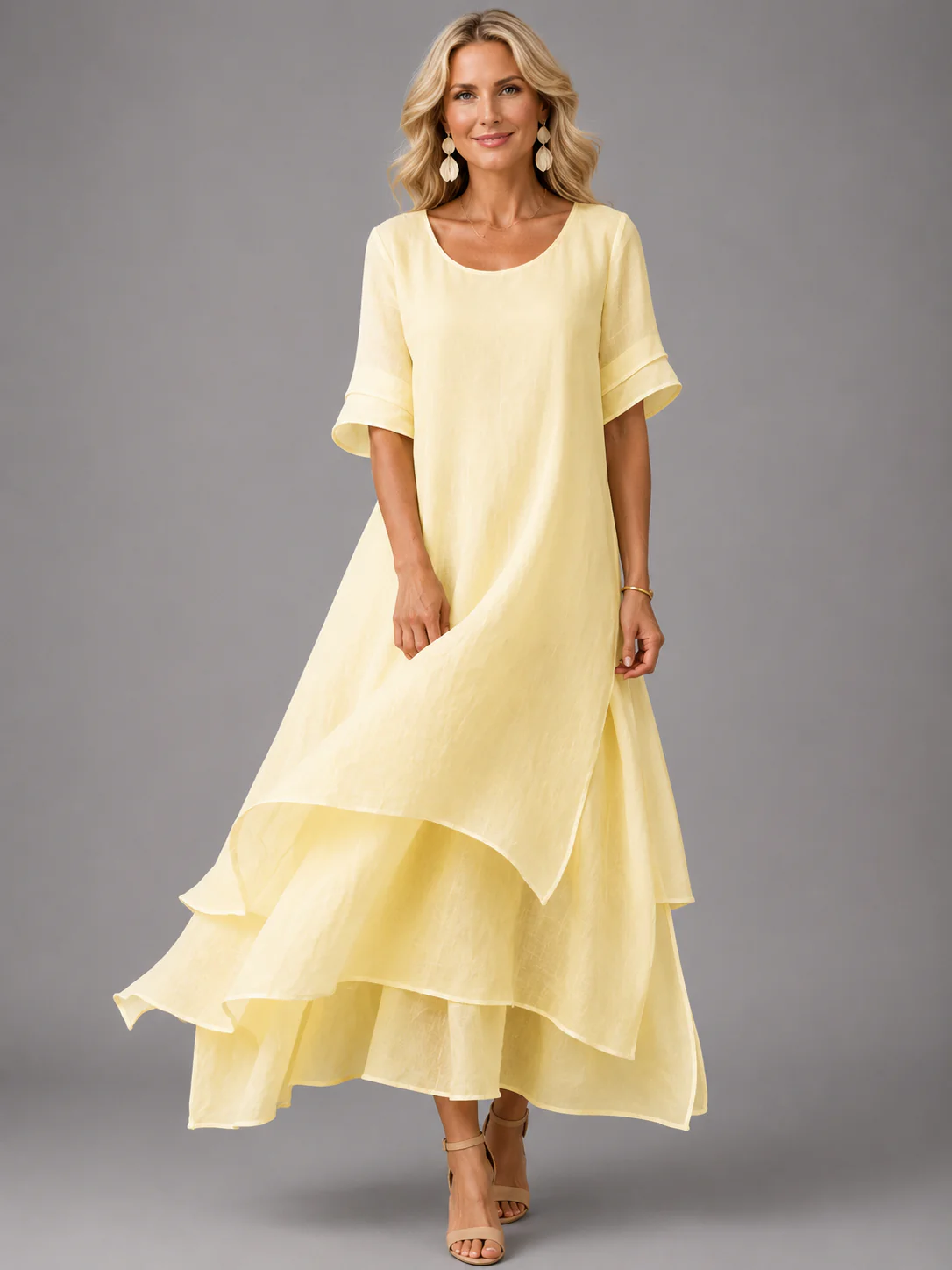 Women's Flowy Tiered Maxi Dress with Relaxed Fit for Tummy Coverage - Image 4