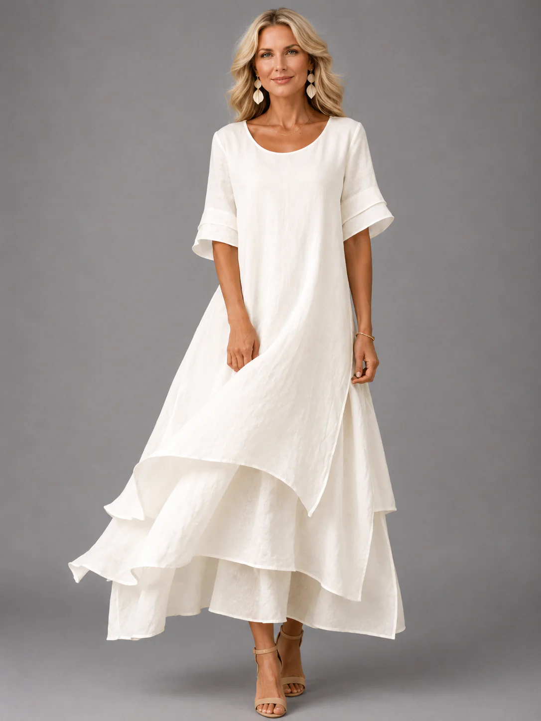 Women's Flowy Tiered Maxi Dress with Relaxed Fit for Tummy Coverage - Image 5