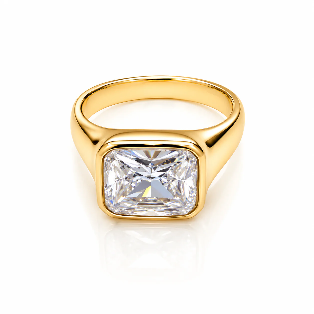 Women's Thick Band Ring with Diamond Stone Detail