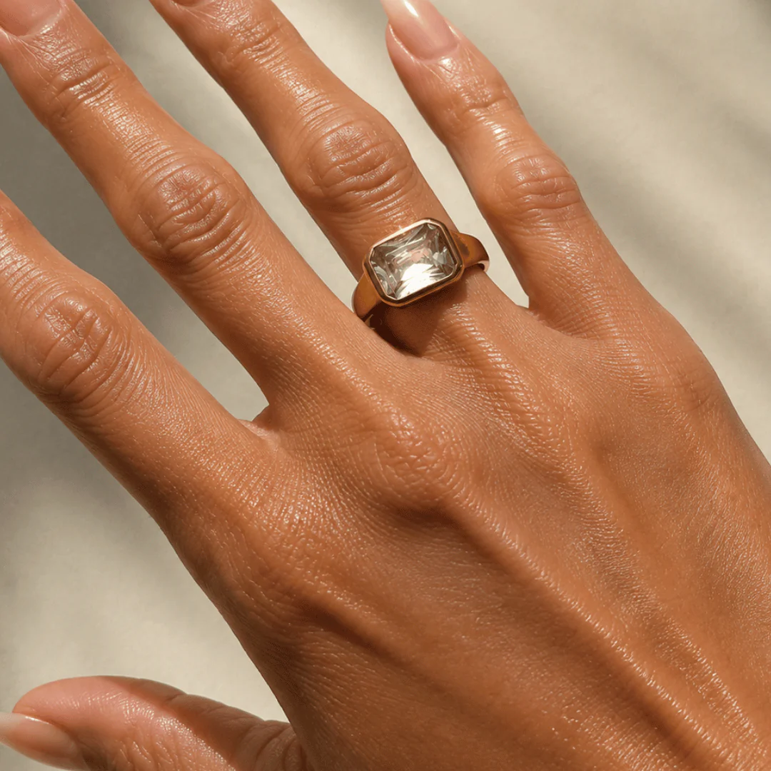 Women's Thick Band Ring with Diamond Stone Detail - Image 2