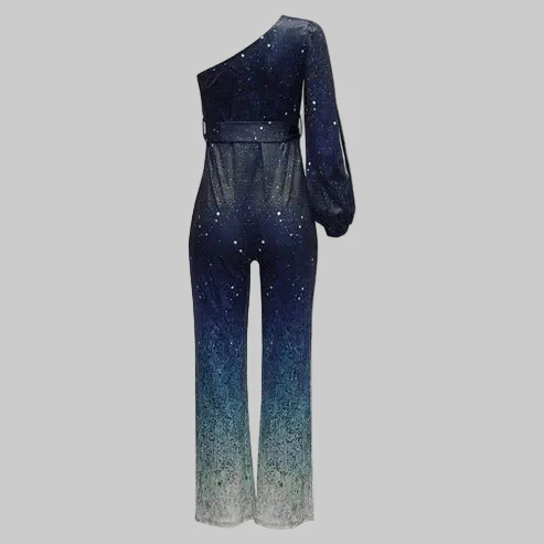 Women’s One Shoulder Sequin Jumpsuit with Ombre Effect and Flare Leg - Image 5