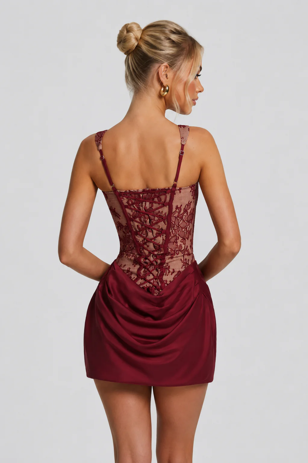 Women's Lace Corset Mini Dress with Draped Satin Skirt for Summer Nights - Image 4