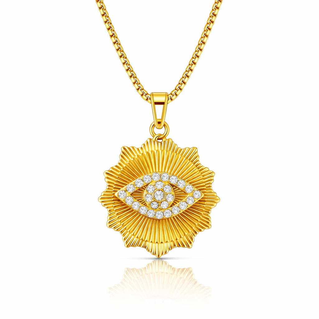 Women's Chain Necklace with Diamond Evil Eye Charm