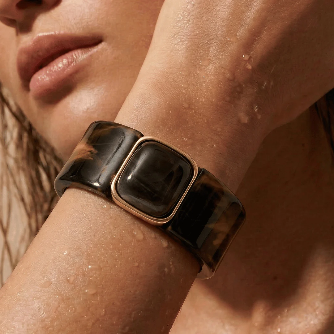 Women's Lucite Bangle Bracelet with Stone Detailing - Image 2