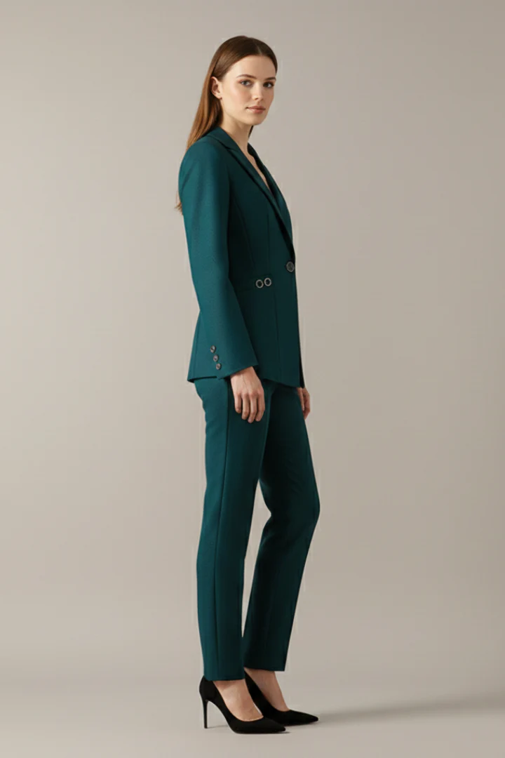 Women's Blazer Set with One Button and Straight Trousers - Image 3