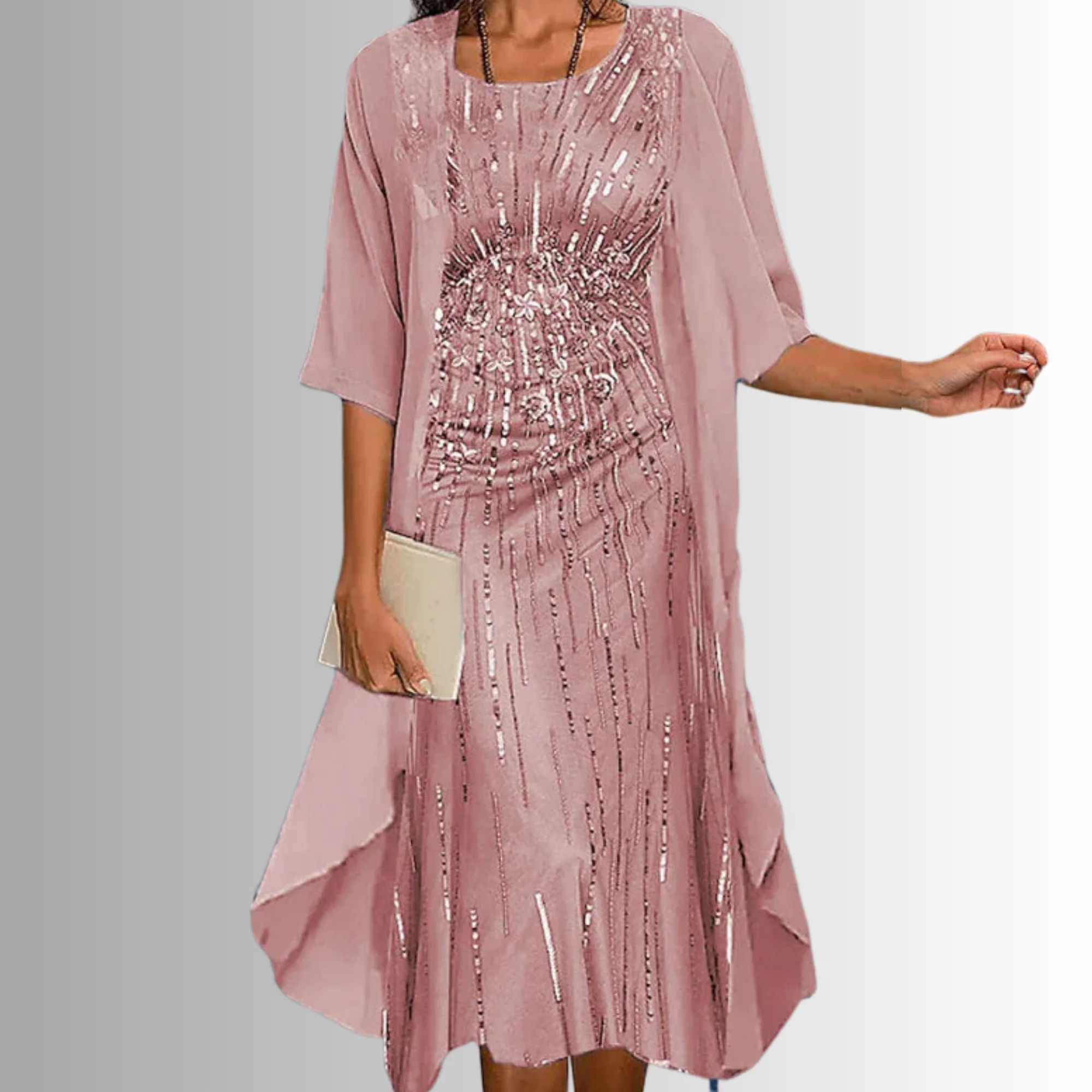 Women's 2-Piece Dress Set with Floral Print Midi and Sheer Open Front Cardigan - Image 6
