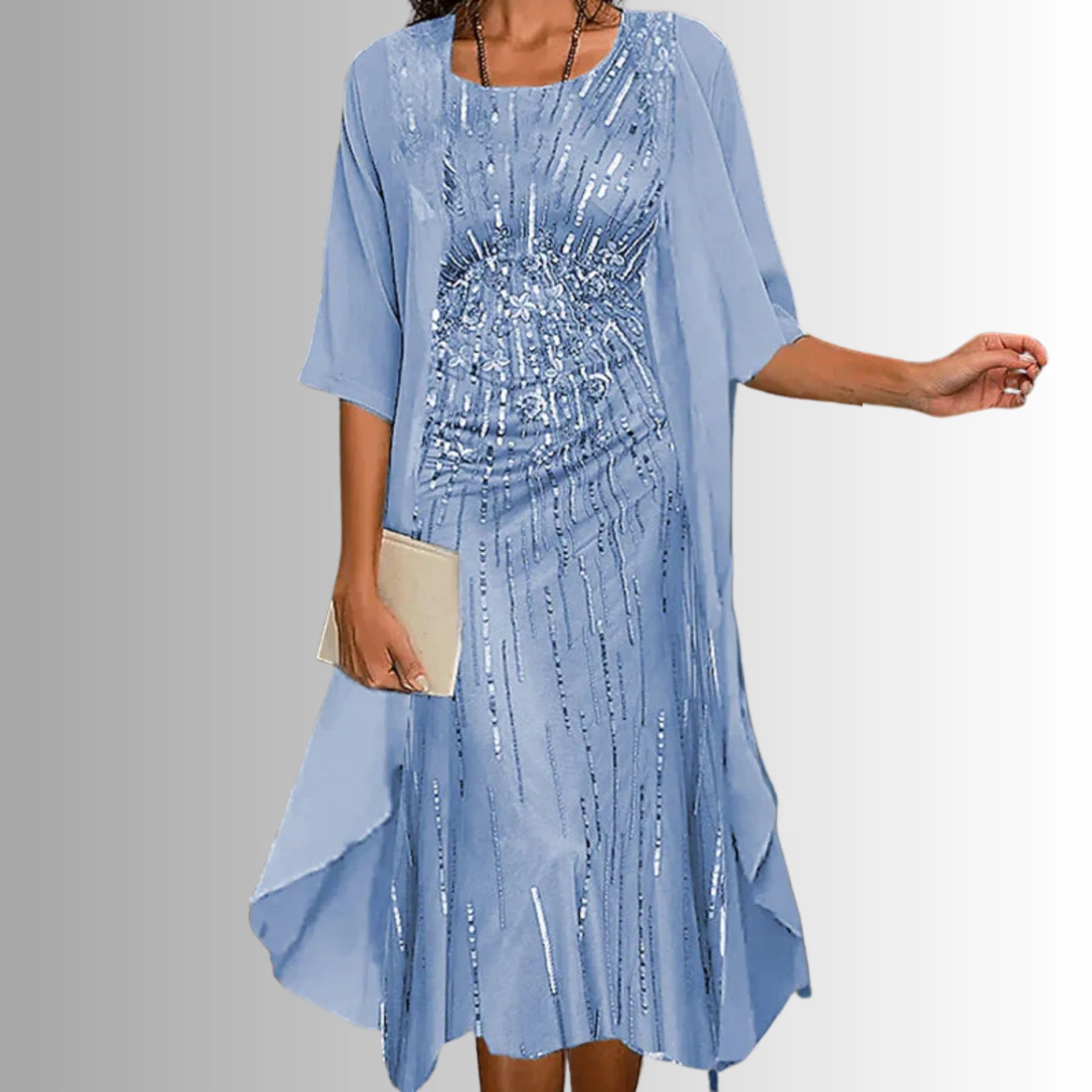 Women's 2-Piece Dress Set with Floral Print Midi and Sheer Open Front Cardigan - Image 7