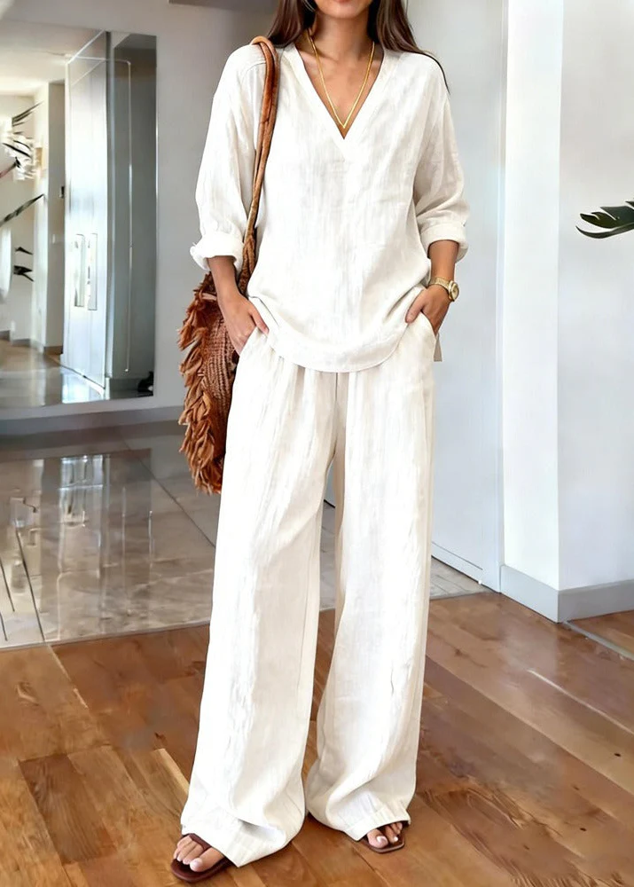 Women's 2-Piece Pant Set with V-Neck Tunic and High Waisted Wide Leg Trousers - Image 4