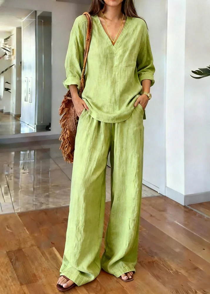 Women's 2-Piece Pant Set with V-Neck Tunic and High Waisted Wide Leg Trousers - Image 6