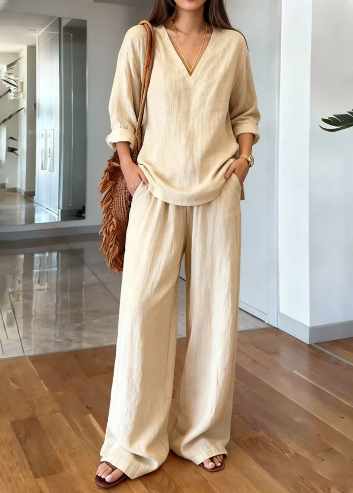 Women's 2-Piece Pant Set with V-Neck Tunic and High Waisted Wide Leg Trousers - Image 7