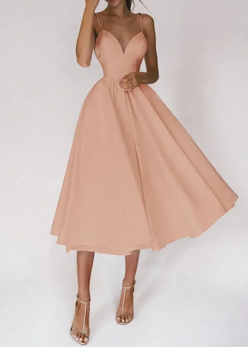 Women's A-Line Midi Cocktail Dress with Plunge V-Neck and Strappy Back - Image 2