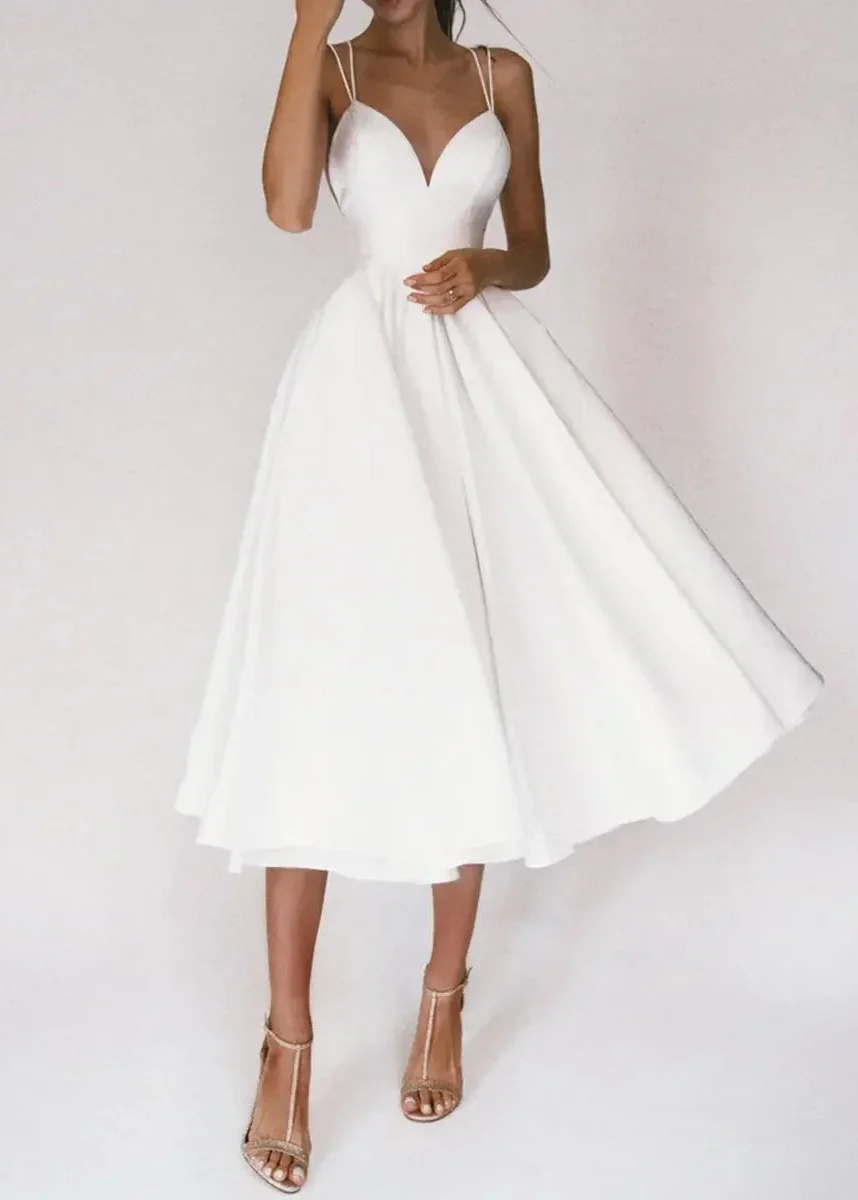 Women's A-Line Midi Cocktail Dress with Plunge V-Neck and Strappy Back - Image 3