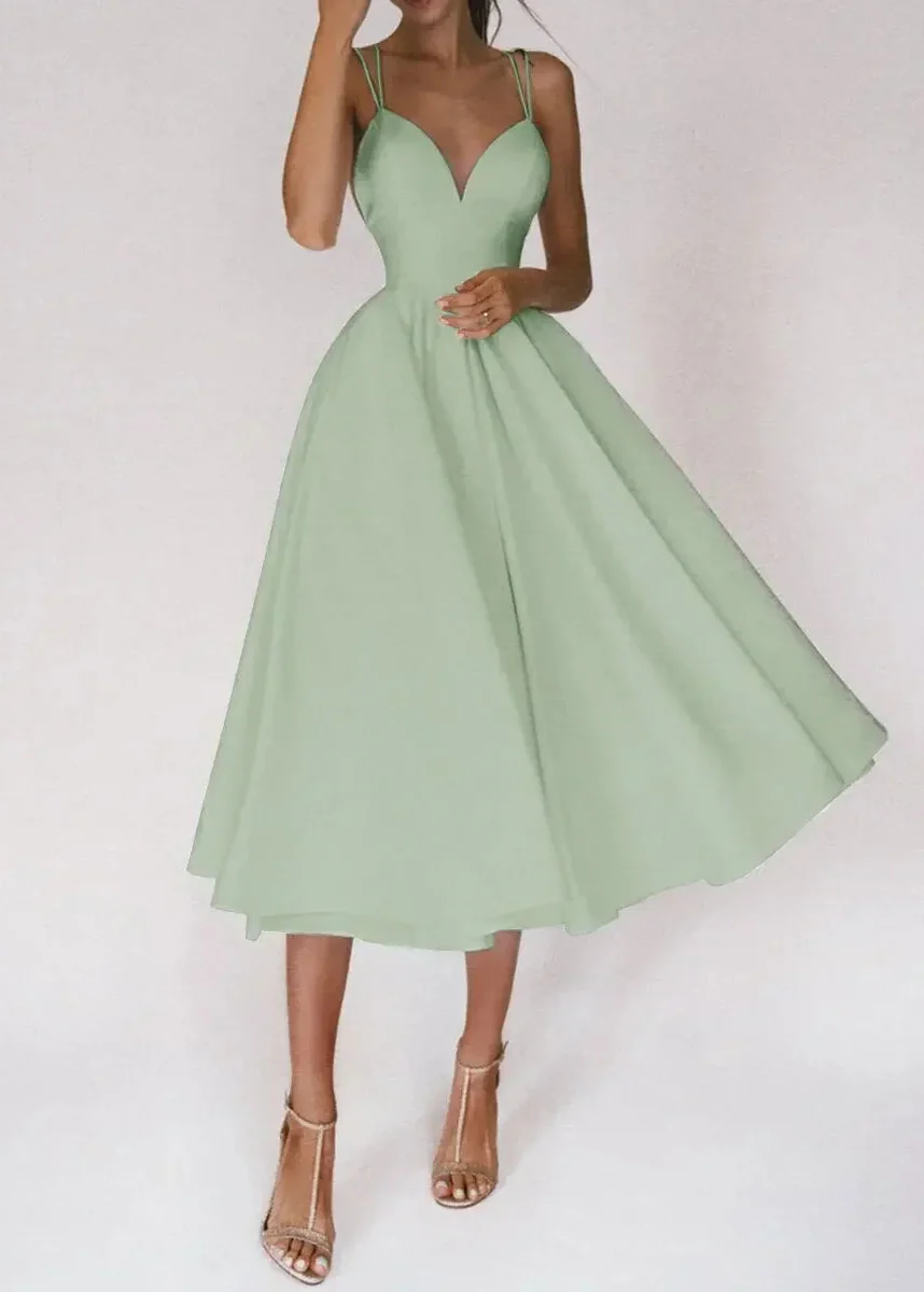 Women's A-Line Midi Cocktail Dress with Plunge V-Neck and Strappy Back - Image 4