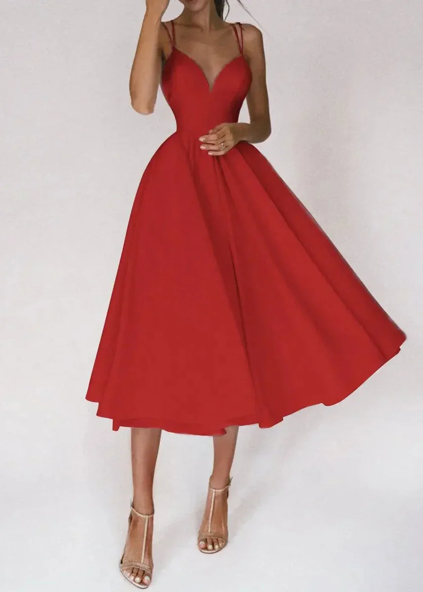 Women's A-Line Midi Cocktail Dress with Plunge V-Neck and Strappy Back - Image 5