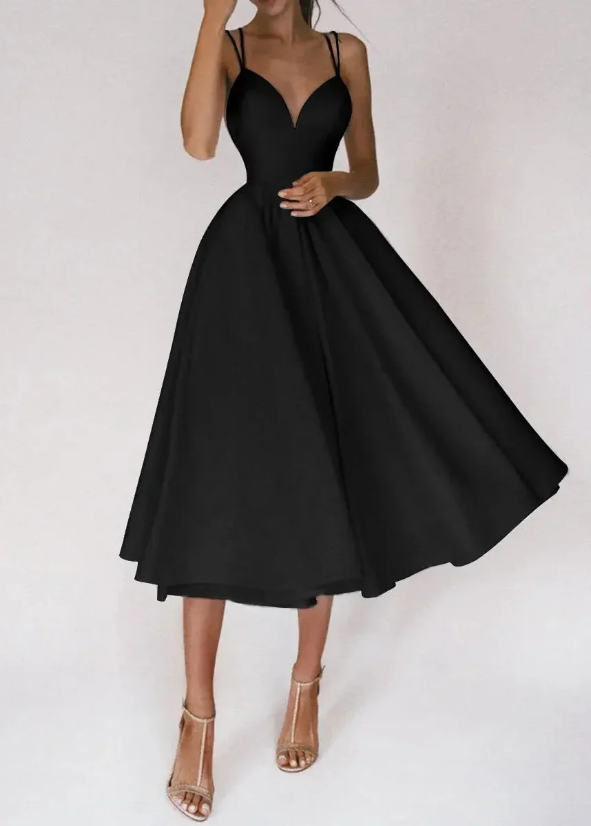 Women's A-Line Midi Cocktail Dress with Plunge V-Neck and Strappy Back - Image 6