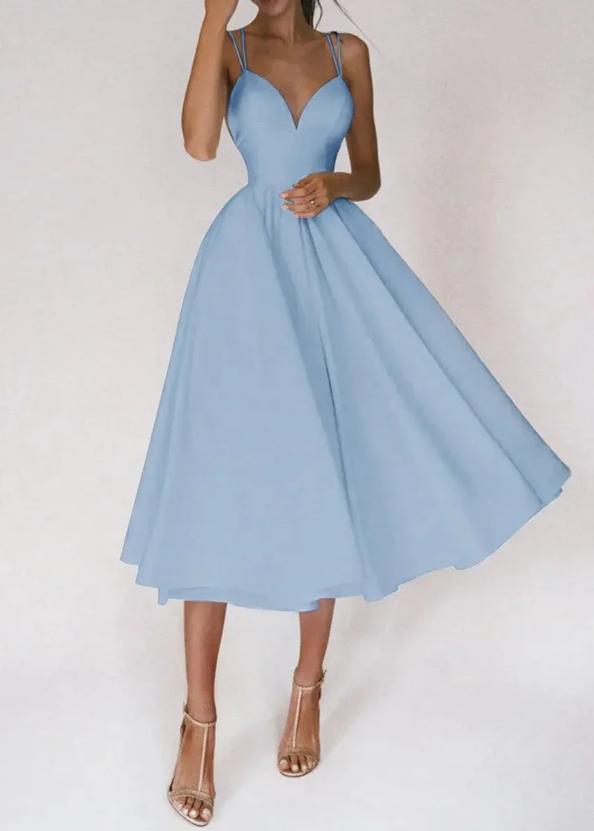 Women's A-Line Midi Cocktail Dress with Plunge V-Neck and Strappy Back - Image 7