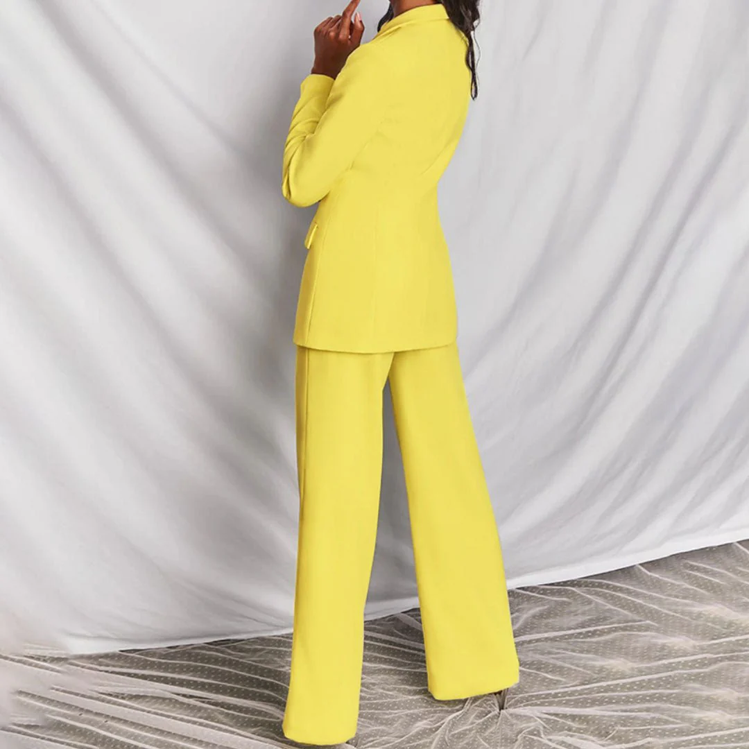 Women's Blazer and Trousers Set with Single-Breasted Jacket and Wide-Leg Pants - Image 11